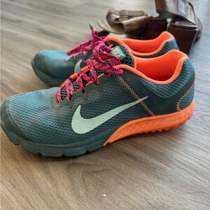 Nike Teal and Neon Orange Trail Shoes women’s size 9
